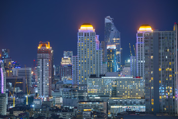 Bangkok skyline downtown district night view.