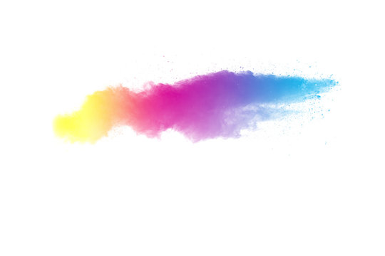 Abstract design of  color powder cloud against white background
