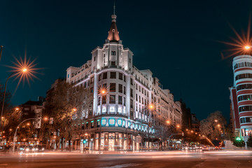 Fototapeta na wymiar Madrid Building at Night