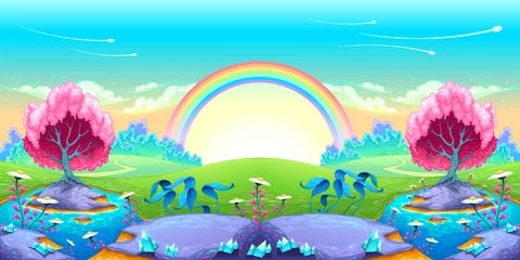 Fotobehang Landschap van dromen met regenboog © ddraw