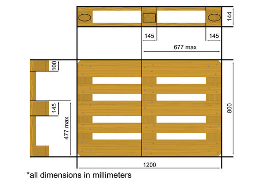 Plan view with dimensions of a euro pallet. Flat vector.