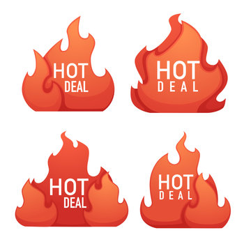 hot deal, shine and glossy vector flame banner, template design collection on white background