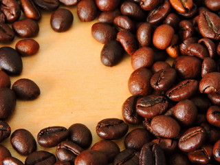 Grains of a wake-up drink. Copy space.