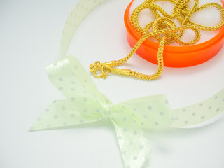 Necklace red box on white background.