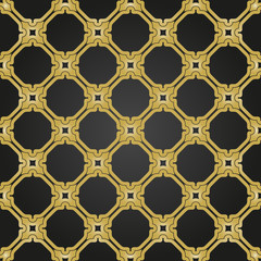 Seamless vector ornament in arabian style. Geometric abstract black and golden background. Pattern for wallpapers and backgrounds