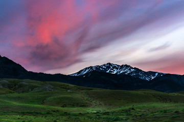 Mountain Peak and Hills at Sunset