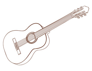 Obraz na płótnie Canvas Art of acoustic guitar isolated on white. Dark brown lines. VECTOR