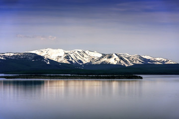 Mountain Reflection on the Calm Lake at Twilight