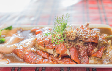 Asia food, Peking roast duck slices.
