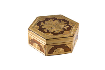 Brown wood retro jewelry box isolated on white background