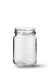 Barattolo in vetro senza tappo su sfondo bianco
