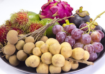group of thai fruit on white background