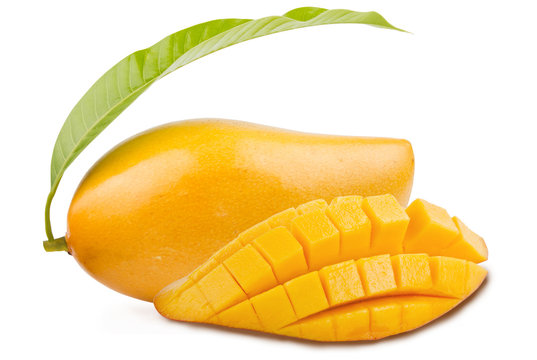Mango and slices isolated white background