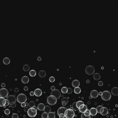 Random soap bubbles. Scatter bottom gradient with random soap bubbles on black background. Vector illustration.