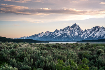 View of Mountain Peaks at Sunset