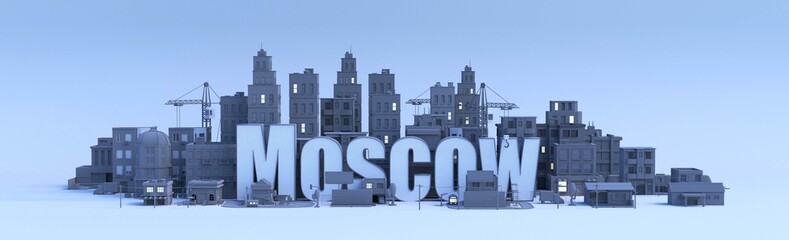 moscow lettering, city in 3d render