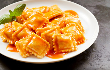 Plate of tasty traditional Italian ravioli pasta