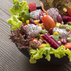 Salad on wood table ,Healthy food concept