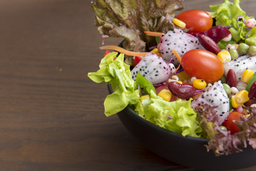 Salad on wood table ,Healthy food concept