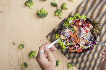 Salad on wood table ,Healthy food concept