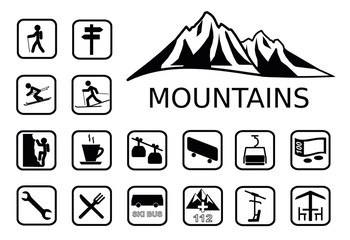 Mountais activites icons set