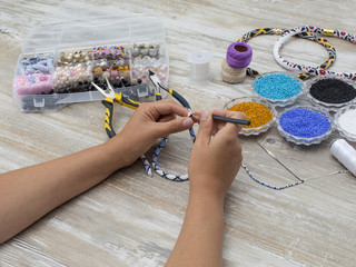 Beads. handmade imitation jewelry making.  - obrazy, fototapety, plakaty