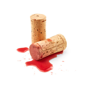 Spilled red wine with cork