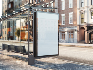 Bus station with blank banner. 3d rendering