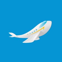 vector cartoon airplane flying in blue sky