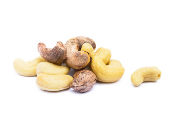 Roasted cashew nuts isolated on white background