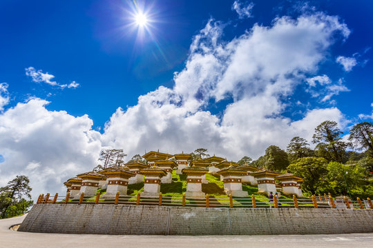 Dochula pass on a bright sky day, Timpu city, Bhutan