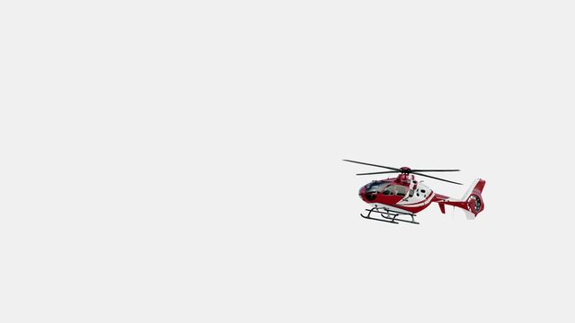 Medical Eurocopter soars in the air and flies away.