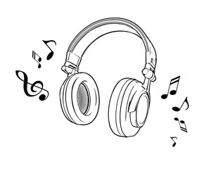 Vector illustration of a black and white headphones on a white background.