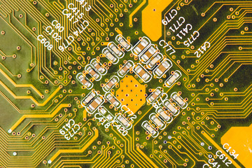 Computer Motherboard Chips Closeup Shot