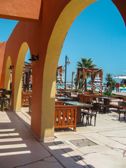 Beautiful architecture in Hurghada on the waterfront, on the Red Sea .june2012.