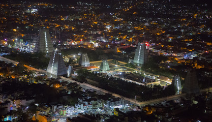 Top view of the Tiruvannamalai city and Arunacheshvara Temple.