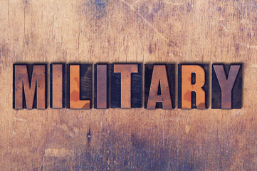 Military Theme Letterpress Word on Wood Background