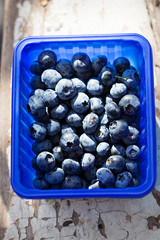 Blueberries in blue container 