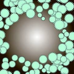 Turquoise gears on a black and white background