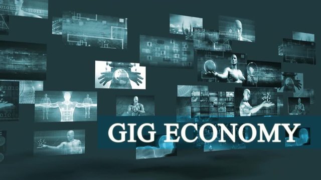 Gig Economy with Moving Screens Video Wall Background Looping
