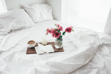 Flowers in bed, good morning concept.