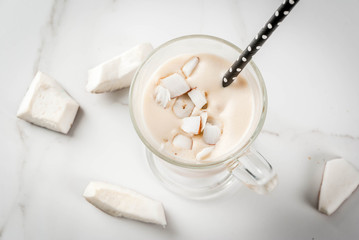 Vegan food. Refreshing summer cocktails. beverages. Coconut latte smoothie - with coffee, coconut...