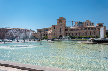 The fountain on a central square of the city of Yerevan in Armenia