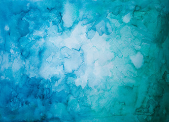 Abstrakter Hintergrund aus blauer und grüner Farbe mit Vignette, Aquarell - obrazy, fototapety, plakaty