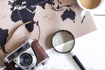 Travel planning concept on table