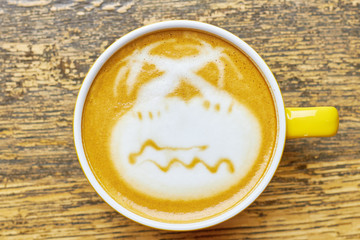 Latte art palm trees. Top view of coffee drink.