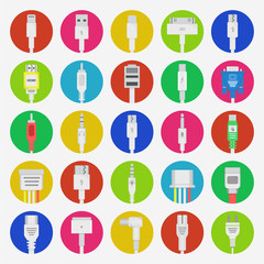 Electric plug, connectors and jack flat line icons set. Collection Connection technology, connector electric power, mobile devices connect, wire and socket