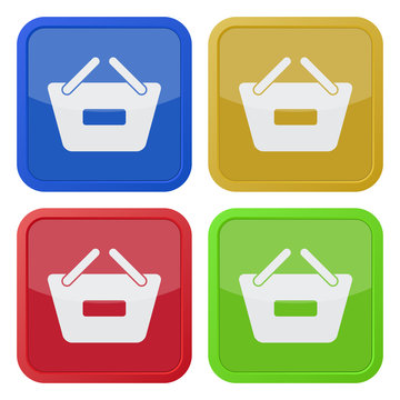 four square color icons, shopping basket minus
