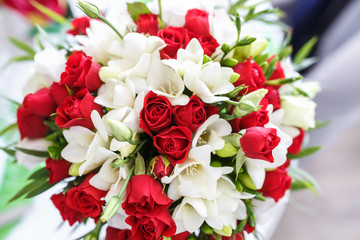 Bouquet of red and white roses flowers