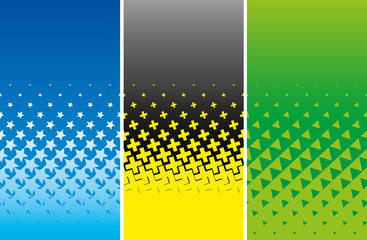 Simple Halftone Flyer Background Set with Star, Cross and Triangle shapes. - 164758591